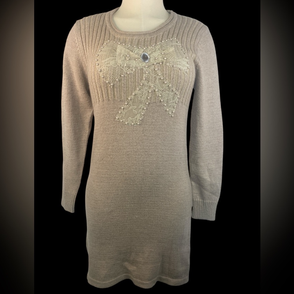 Happening Elegant Beige Wool Blend Sweater Dress Women’s Small